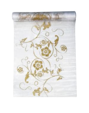 Embossed Organza Table Runner, White & Gold