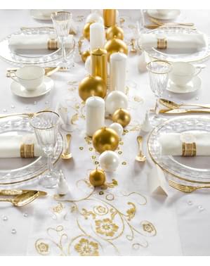 Chemin de table or et blanc en organza