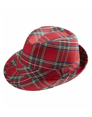 Červený tartanový klobúk