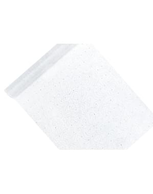 Traversă de masă albă cu broderie de perle argintii de organza