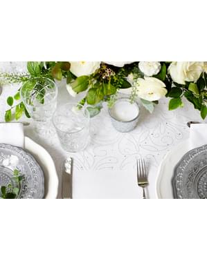 Bordslöpare vit med tryck av silverfärgade pärlor i organza