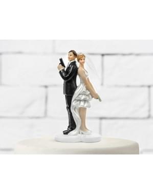 Figurine pour gâteau de mariage avec mariés agents secrets