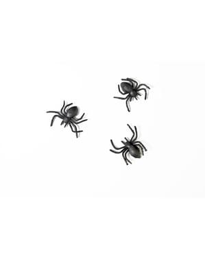 Sett med 10 Plastedderkopper, Svart - Halloween