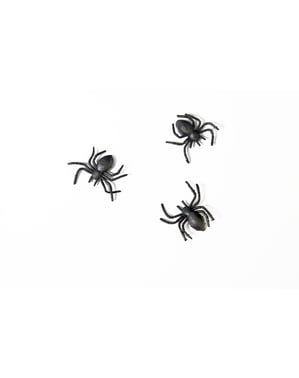 10 Plastik Edderkopper, Sort - Halloween