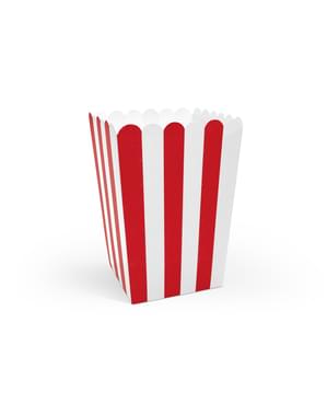 6 bokser med popcorn og med papir striper i rød - Pirates Party