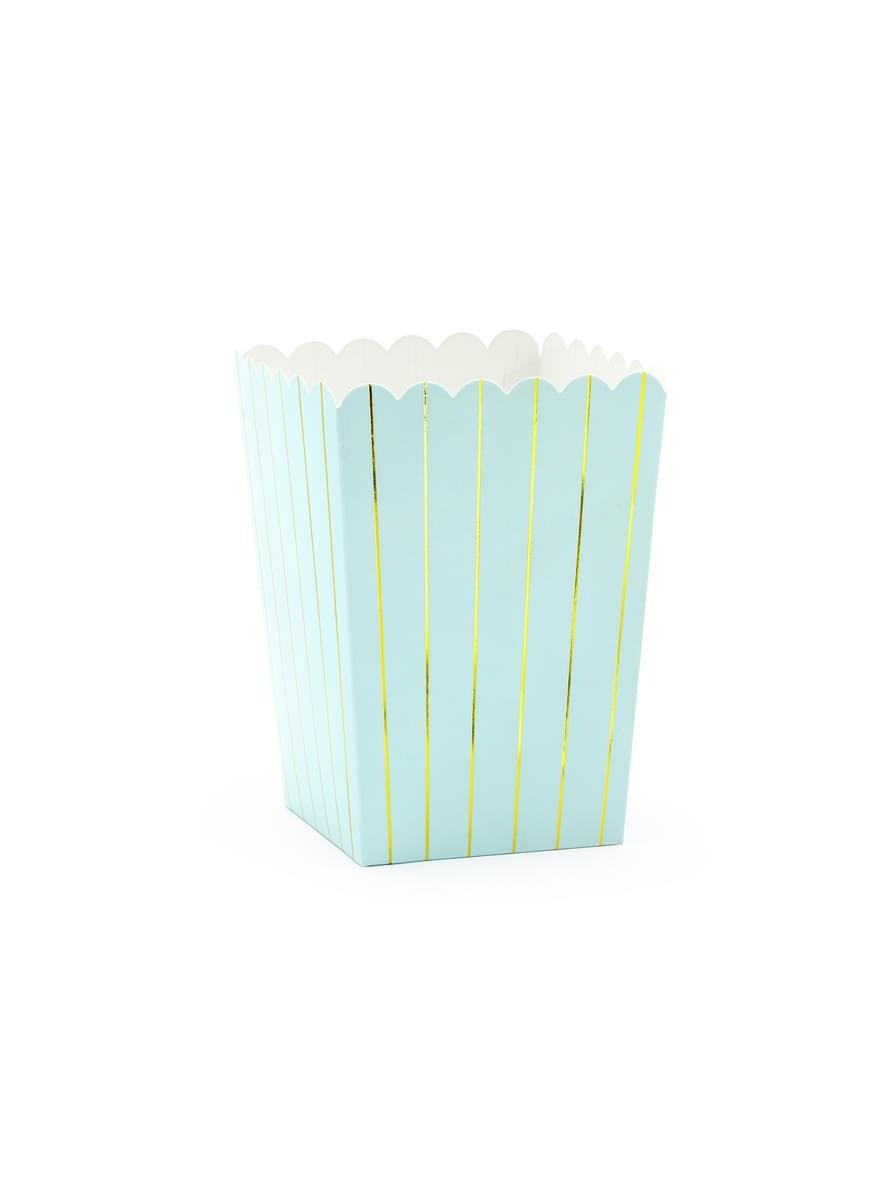 6 Popcorn Schachteln blau mit goldenen Streifen - Touch of Gold