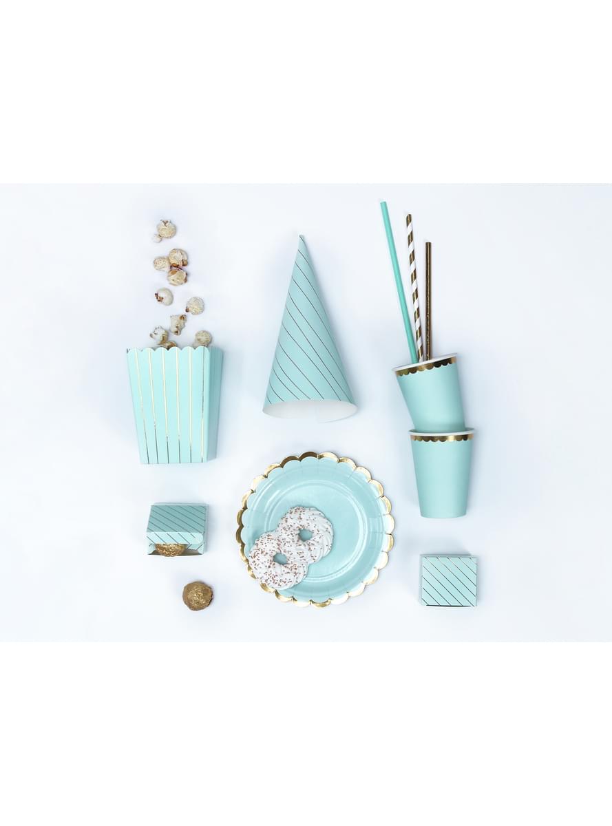 6 boxes of popcorn with golden paper stripes in blue - Touch of Gold