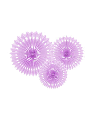 20 ila 30 cm arasında ölçülen lila içinde 3 dekoratif kağıt fanı seti