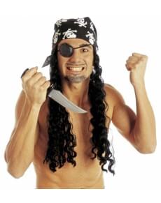 Pirate wig with bandanna and patch