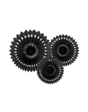 20 ila 30 cm arasında siyah renkli 3 dekoratif kağıt fanı seti