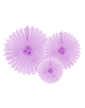 20 - 40 cm ölçülerinde lila içinde 3 dekoratif kağıt vantilatör seti