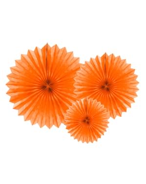 20 ila 40 cm ölçülerinde turuncu 3 dekoratif kağıt fanı seti