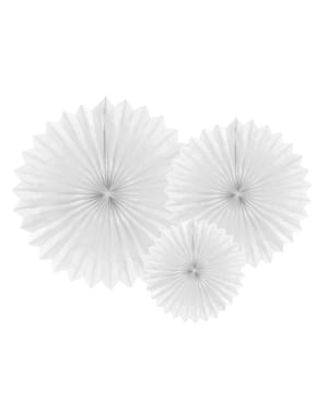 3 dekorative papirvifter i hvid (20-30-40 cm)