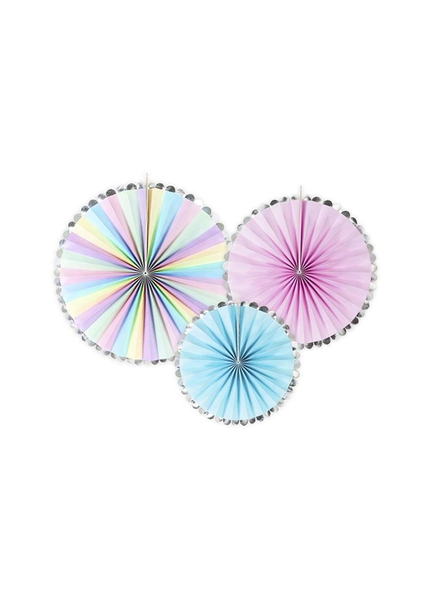 3 ponekog ukrasne navijači papir u pastelnim roza sa srebrnim borde (21-25-30 cm) - Jednorog