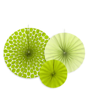 Yeşil renkli 3 dekoratif kağıt vantilatör seti