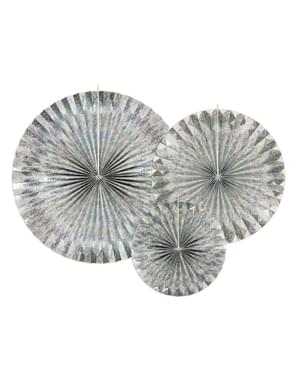 3 leques de papel decorativos holográficos