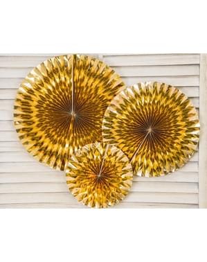 3 dekorative papirvifter i guld
