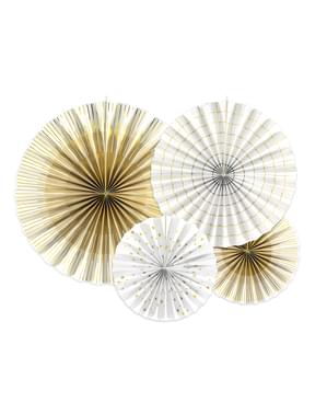 4 decorative paper fans in white