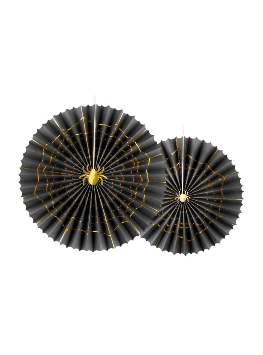 2 dekorative papirvifter i sort med guld edderko (32-40 cm) - Trick or Treat Collection