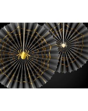 2 decorative paper fans in black with gold spide (32-40 cm) - Trick or Treat Collection