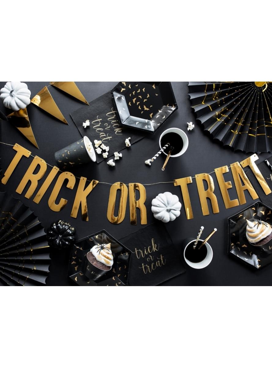 2 Abanicos de papel decorativos negros con araña dorada (32-40 cm) - Trick or Treat Collection