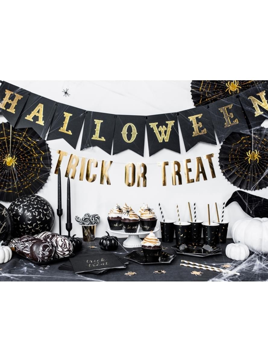 2 dekorative papirvifter i sort med guld edderko (32-40 cm) - Trick or Treat Collection