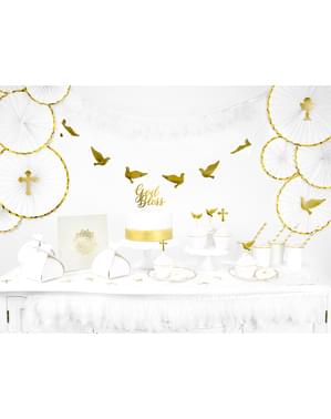 3 rosaces en papier blanc avec bord doré