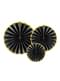 3 abanicos de papel decorativos negro con borde dorado