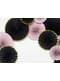 3 abanicos de papel decorativos negro con borde dorado