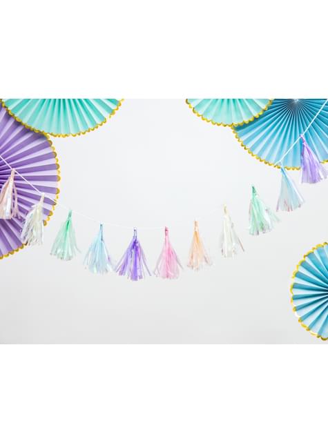 3 festoni a forma di ventaglio decorativo di carta azzuro cielo con bordo dorato - Yummy