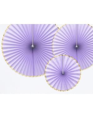 3 rosaces en papier lila avec bord doré - Yummy