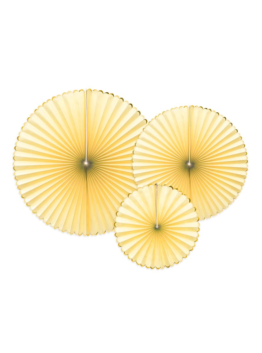 Deko-Fächer Set 3-teilig aus Papier gelb mit goldenem Rand - Yummy