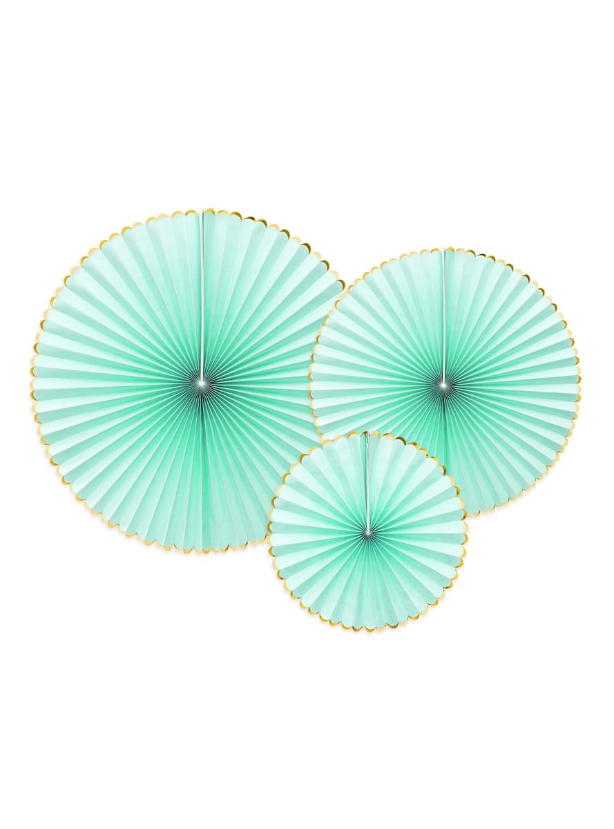 3 rosaces en papier vert menthe avec bord doré - Yummy