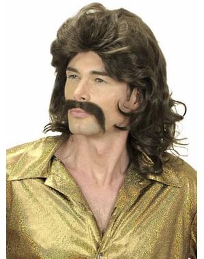 Perruque et moustache 70's châtain