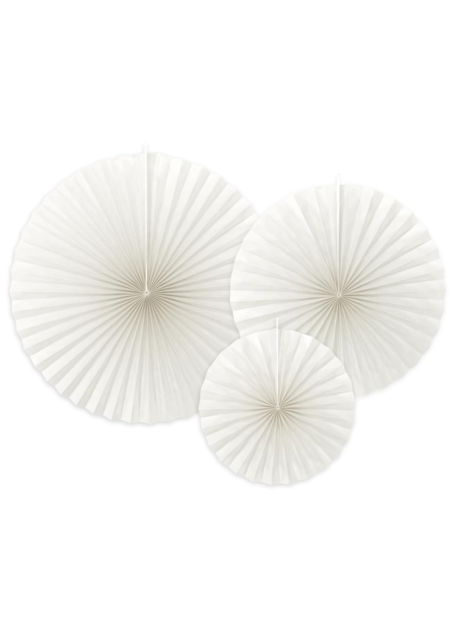 3 abanicos de papel decorativos blanco roto