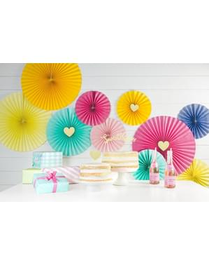 3 abanicos de papel decorativos azul turquesa