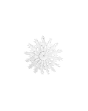 25 cm büyüklüğünde beyaz bir kar tanesi şeklinde dekoratif kağıt fanı