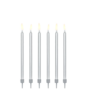 Set of 12 Silver Birthday Candles, 12.5 cm