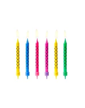 6 मिश्रित रंगों का सेट पोल्का डॉट जन्मदिन मोमबत्तियाँ