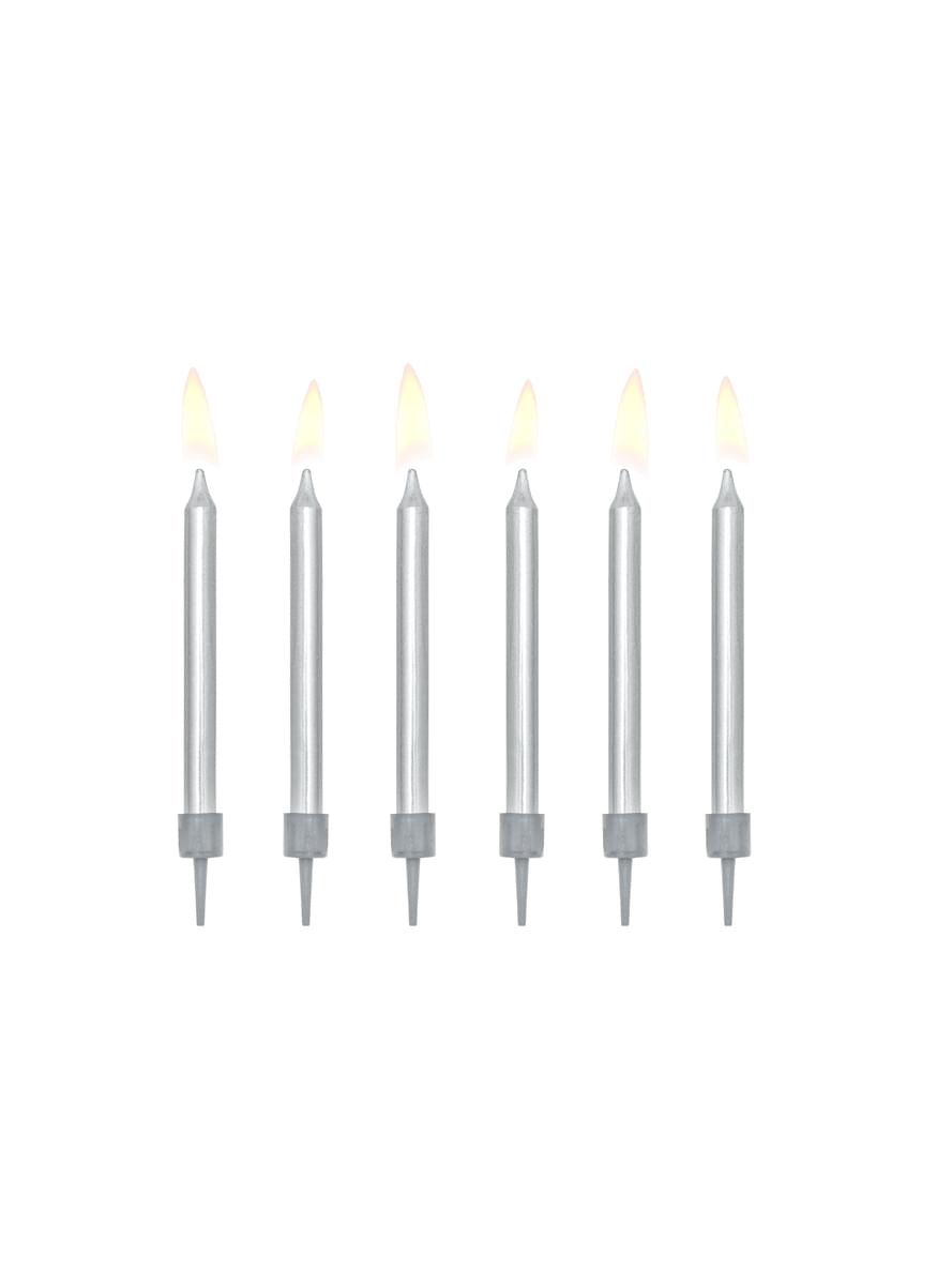 6 Silver Birthday Candles (6 cm)