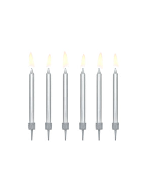 6 bougies d'anniversaire argentées de 6 cm