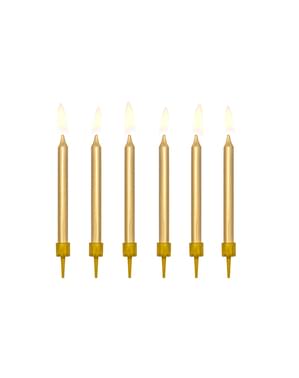 Комплект от 6 златни свещи за рожден ден, 6см
