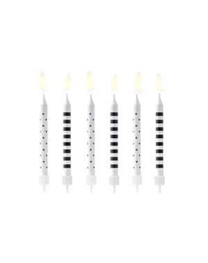 6 Assorted Black & White Birthday Candles (6,5 cm)