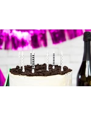 6 velas blancas y negras con estampado variado (6,5 cm)