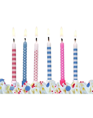 Kerzen Set 6-teilig rosa und blau mit verschiedenen Motiven