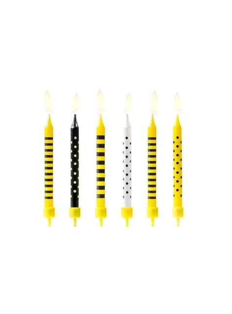 Set van 6 geassorteerde zwart gele verjaardagskaarsen