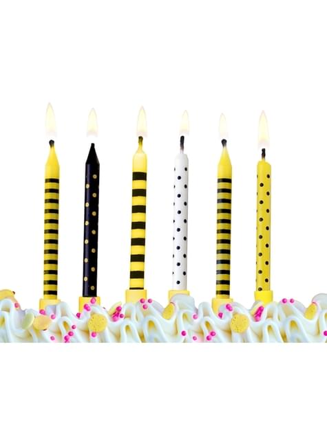 Set van 6 geassorteerde zwart gele verjaardagskaarsen