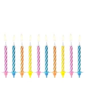 10 velas clásicas colores vivos (6,5 cm)