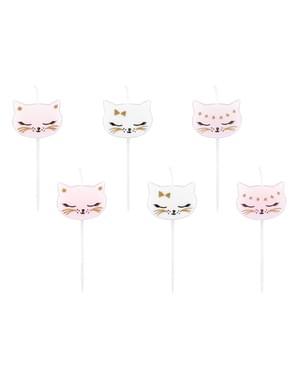 Set of 6 Assorted Cat Birthday Candles - Meow Party