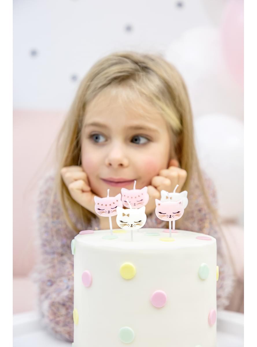 6 velas de aniversário em forma de gato variad (2 cm) - Meow Party